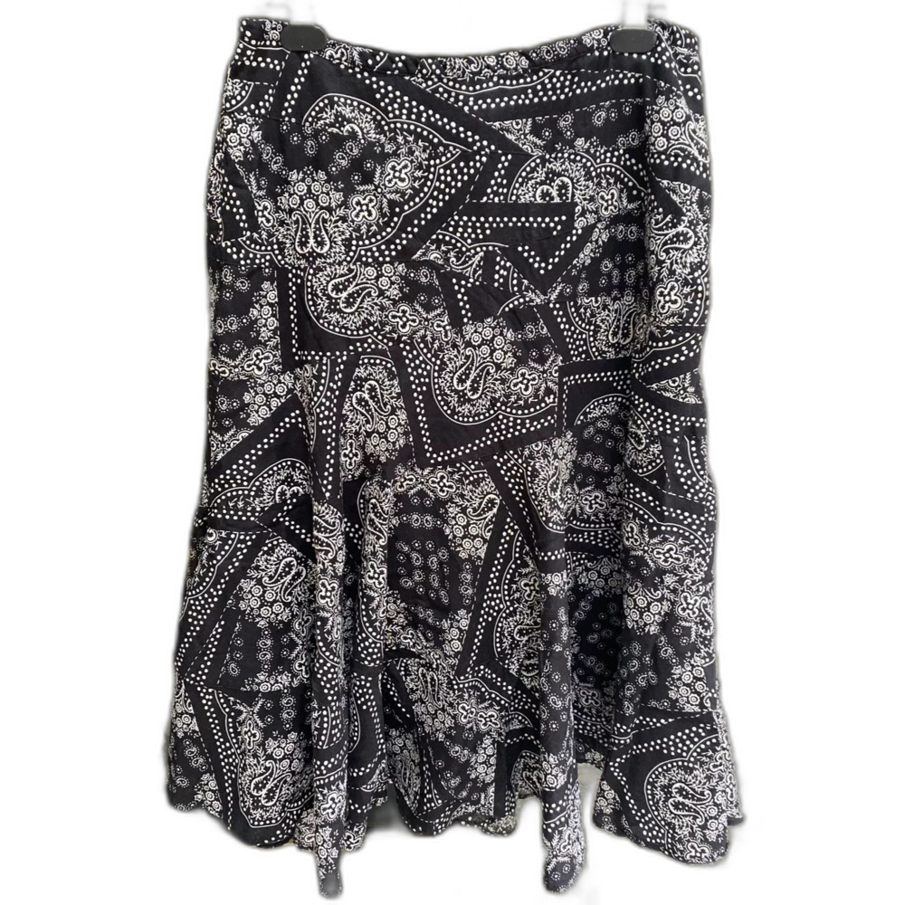 Ralph Lauren SZ 4 Long Boho Maxi Skirt Black & White Paisley Cotton CottageCore - Picture 3 of 7